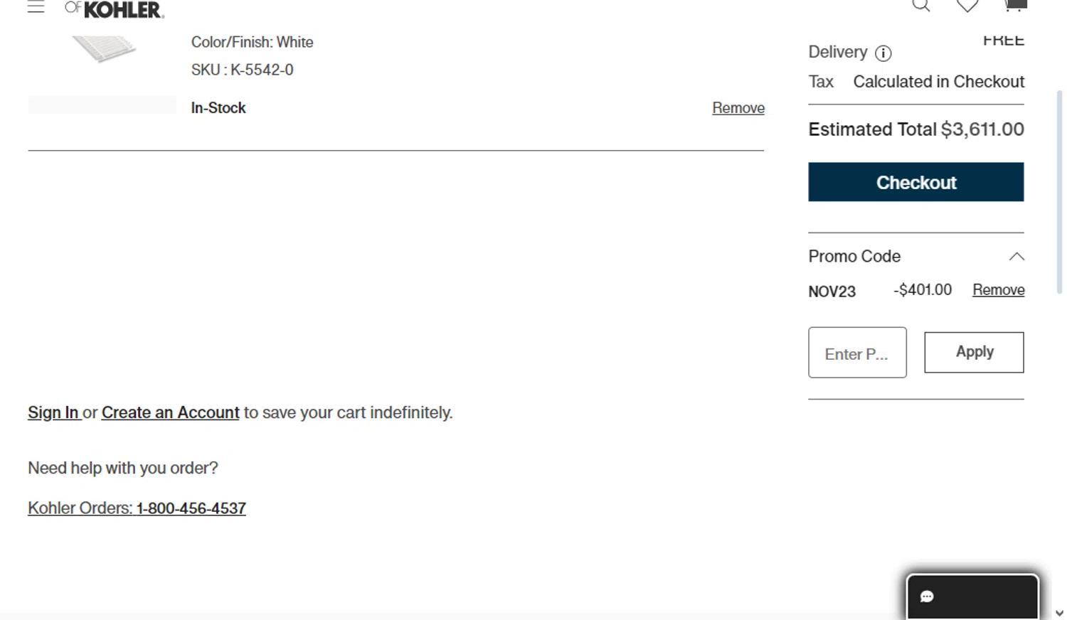 How to apply Kohler coupon code